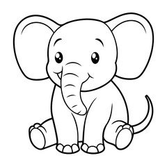 Obraz premium Sitting baby elephant illustration in vector line art style