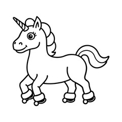 Fototapeta premium Cartoon unicorn outline drawing in vector line art style