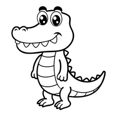 Obraz premium Cartoon alligator standing smiling in vector line art style