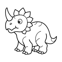 Fototapeta premium Cartoon triceratops outline drawing in vector line art style