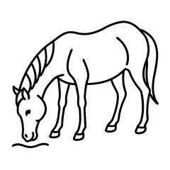 Obraz premium Horse drinking water illustration in vector line art style