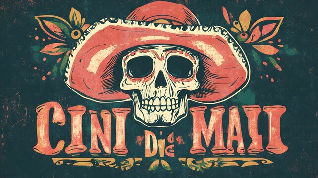 Cini Di Mai art : A striking illustration showcases the vibrant and intricate artwork of Cini Di Mai, where a skull, adorned with a hat and floral embellishments, takes center stage.