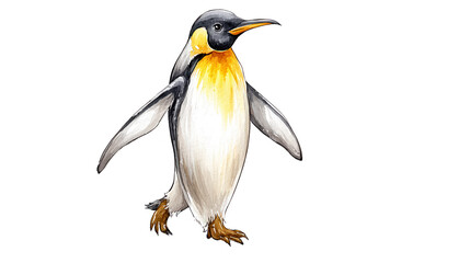Naklejka premium An emperor penguin walks gracefully on a white background, isolated art.