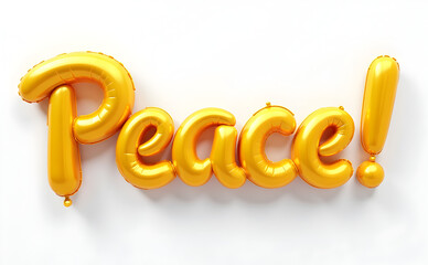 Illustration of Minimalist 3D Yellow 'Peace' Cutout Word Design with Transparent Background Generative AI