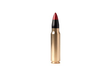 Bullet with a red tip is sitting on a white background, isolated