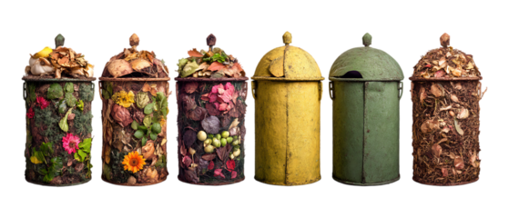 Pack of Compost Bin Against Transparent Background for Eco-Friendly Branding, Sustainability Promotion, or Recycling Design Projects