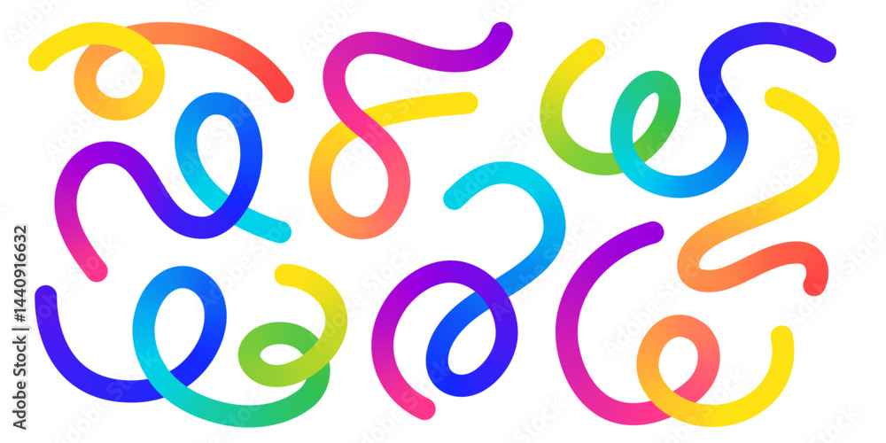 Poster gradient color morph organic abstract shapes - doodle line rainbow artwork. curved freehand style. f