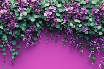 Fototapeta premium A vibrant floral arrangement cascading over a fuchsia background.