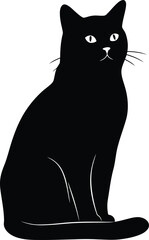 Sitting Cat, Black and White Vector Illustration