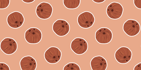 coconut. Seamless coconut pattern. tropical fruit. Coconut oil. coconut pulp. for advertising. Coconut pattern for packing. meal. A nut from a palm tree. seamless. 