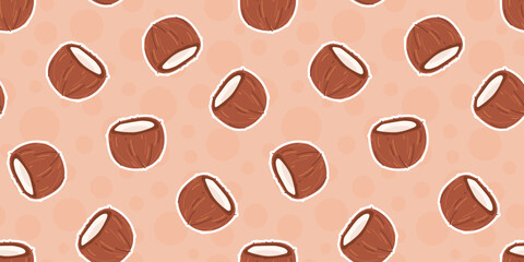 coconut. Seamless coconut pattern. tropical fruit. Coconut oil. coconut pulp. for advertising. Coconut pattern for packing. meal. A nut from a palm tree. seamless. 