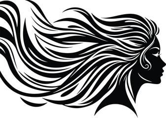 Obraz premium Woman Profile, Leaf Hair, Vector Art