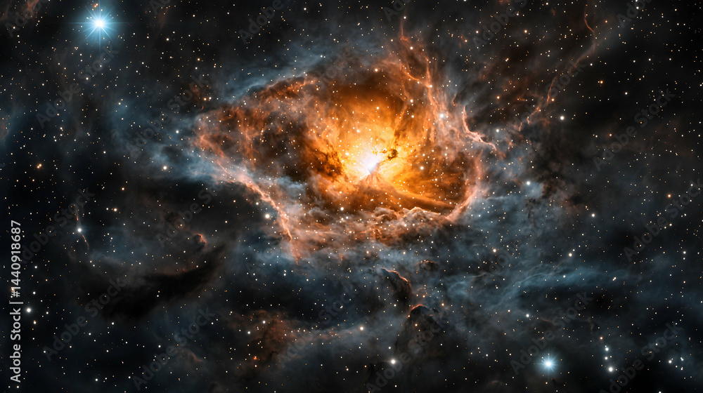 Poster spectacular view of a nebula in space. the image showcases vibrant colors and celestial phenomena. i