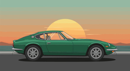 Fototapeta premium Classic Sports Car, Retro Vector Illustration