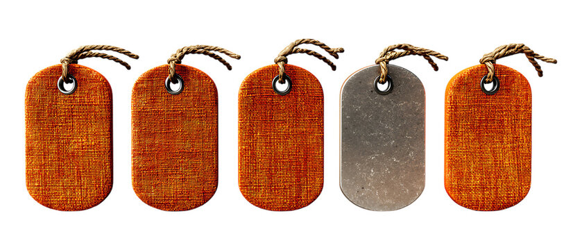 Pack of Dog Tags Against Transparent Background for Military Branding, Identity Promotion, or Accessory Design Projects