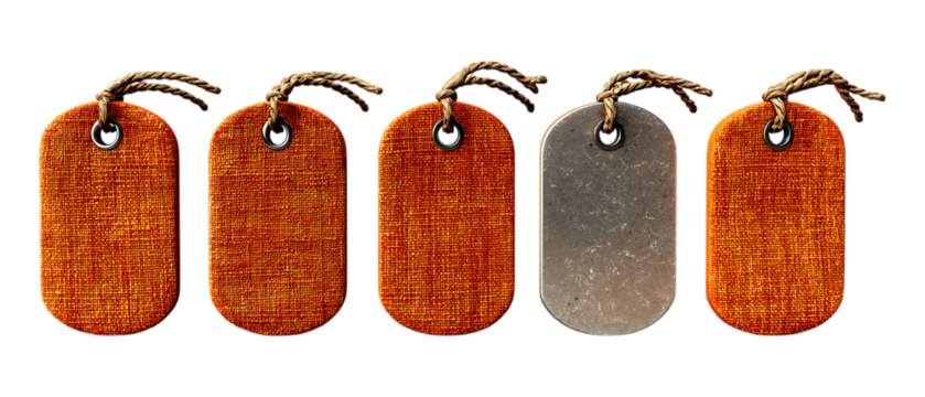 Pack of Dog Tags Against Transparent Background for Military Branding, Identity Promotion, or Accessory Design Projects
