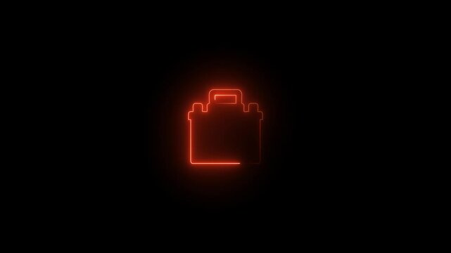 Glowing neon car battery icon animation video on black background