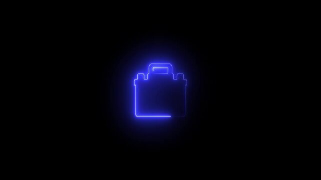 Glowing neon car battery icon animation video on black background
