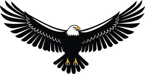 Soaring Eagle: Black and White Vector Illustration