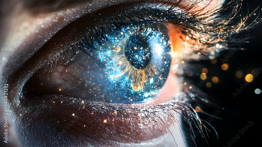 Aufkleber a captivating macro image of an eye filled with a galaxy effect. great for fantasy art concepts or r