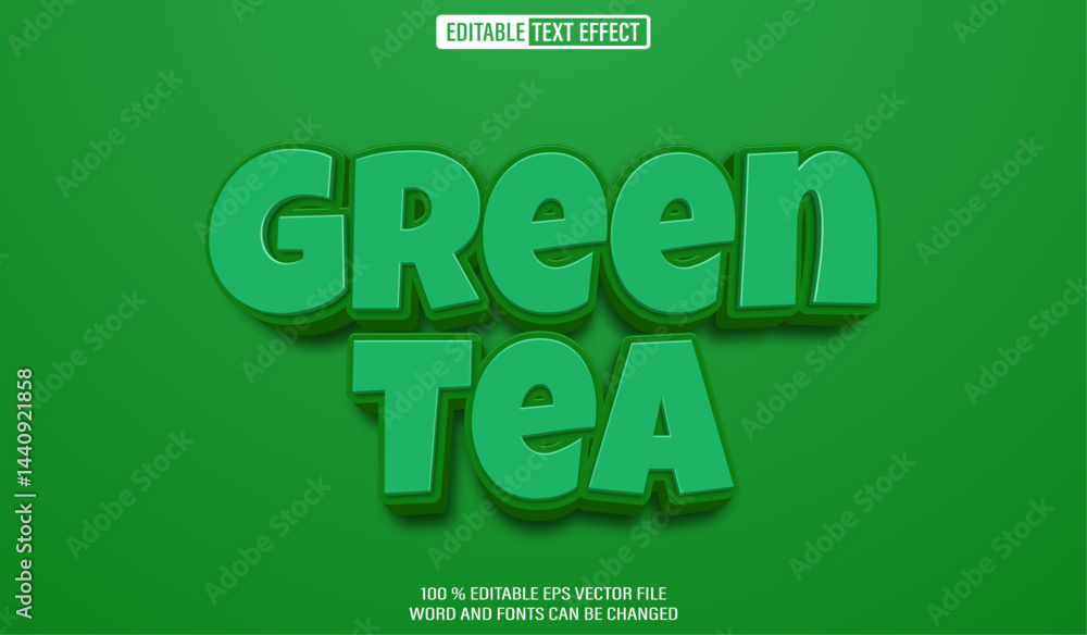 Poster editable 3d text style effect - green tea text effect template