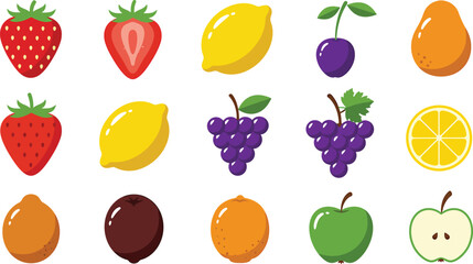 Flat Design Fruit Icons Vector Set