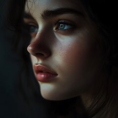 Womans Profile with Dramatic Light.