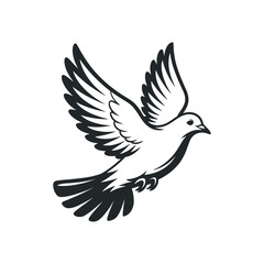 Minimalist Tattoo Style Dove Vector Illustration Isolated On White Symbolizing Peace Freedom And Hope