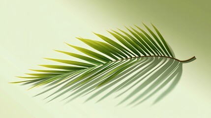 Fototapeta premium Vibrant palm frond casts delicate shadows on a pale backdrop.