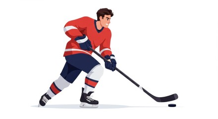 Obraz premium Intense Ice Hockey Player Skating with Stick