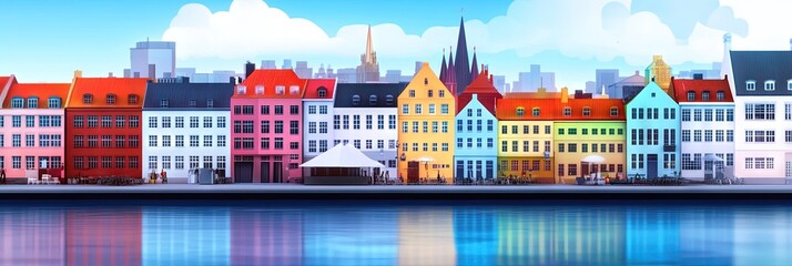 Fototapeta premium 2d animation copenhagen downtown skyline 