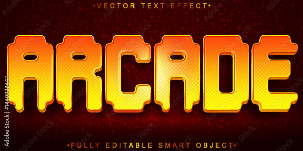 Poster orange arcade vector fully editable smart object text effect