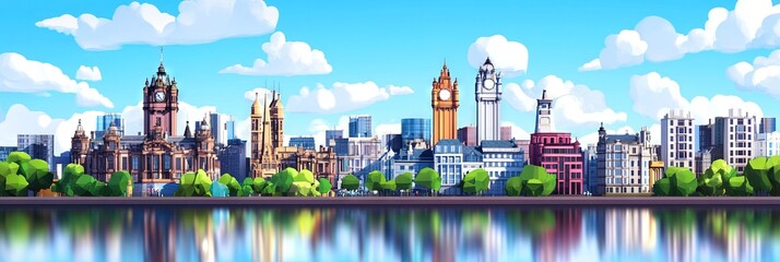 Fototapeta premium 2d animation glasgow downtown skyline 
