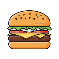 Stylized Line Icon of a Classic Hamburger with Toppings