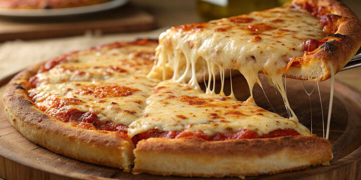 "Cheese Pull Pizza Slice &ndash; Hot & Fresh Mozzarella Pizza Close-Up"

