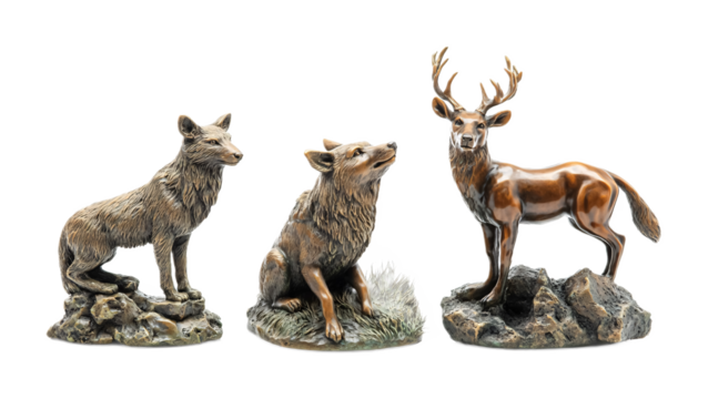 Wildlife Sculptures for Animal Art and Decor - Isolated on White Background