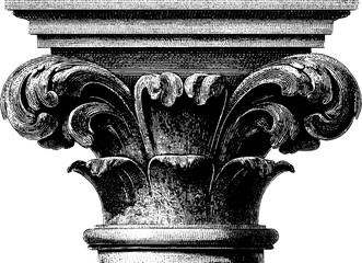 Baroque column illustration with ornate engraved details for classical architecture design