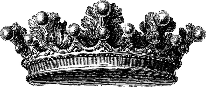 Baroque crown with pearls engraving for historical and vintage design