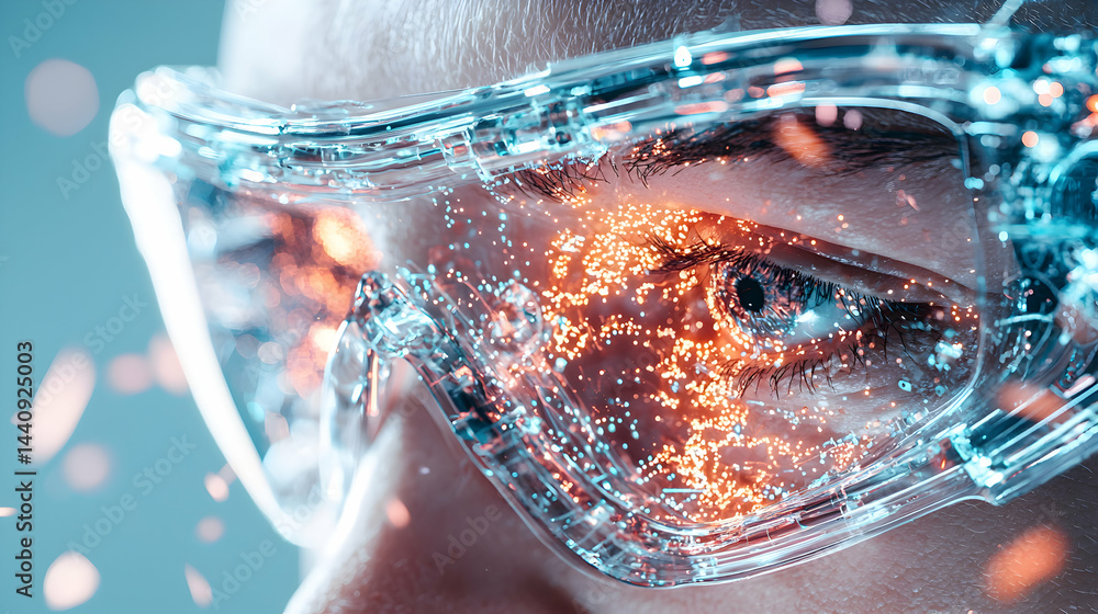 Poster futuristic vision of augmented reality technology. suggests applications in gaming education and dat