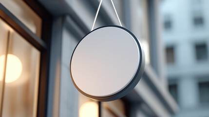 Minimalist Round Hanging Sign Blank White Mockup for Business Branding