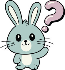 Cute cartoon confused rabbit illustration, kawaii animal character, adorable pastel bunny art, curious pet drawing