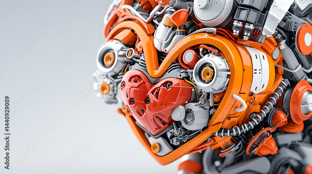 Poster a robotic heart design with intricate mechanical components. use it for futuristic medical visualiza