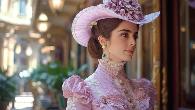 Woman in vintage style dress and hat