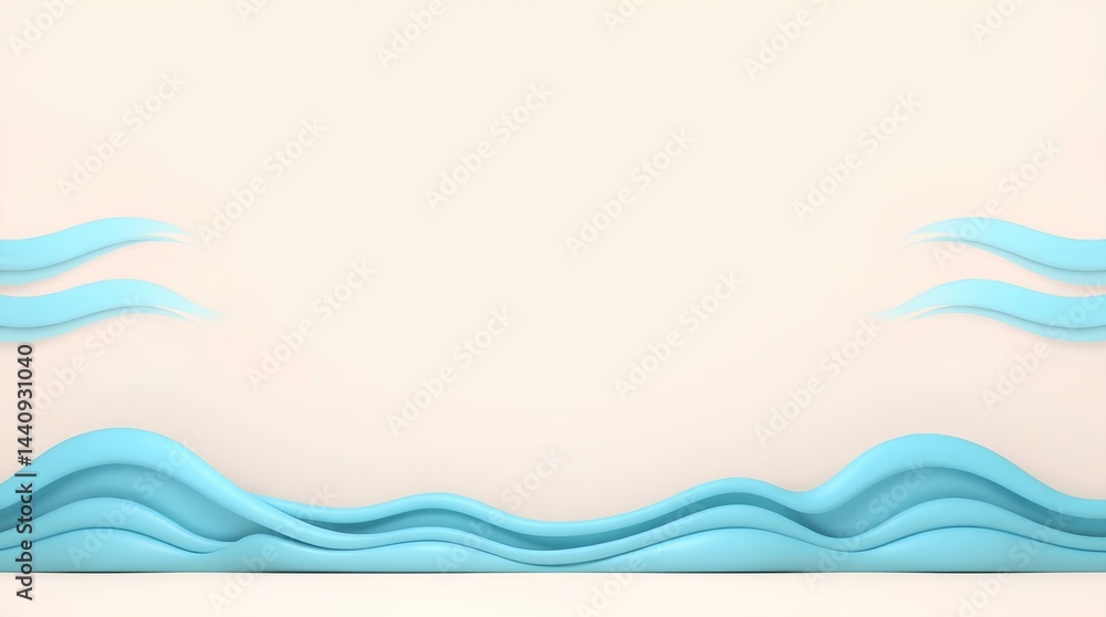 Aufkleber serene ocean wave: a minimalist display of ocean waves gracefully flowing in a gentle motion, evokin