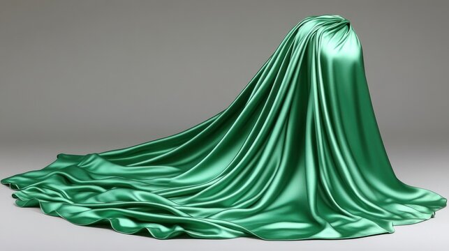 Emerald green draped fabric, smooth and flowing