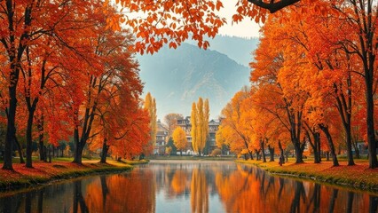 aesthetic nature, 4k nature wallpaper 4k, wallpaper nature images, nature background images | Autumn in Kashmir Chinar Lake – 16:9 Scenic Nature Background for PC Wallpaper
