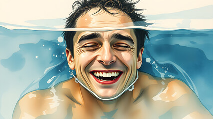 man having fun swimming in the sea .Generative AI