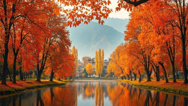 aesthetic nature, 4k nature wallpaper 4k, wallpaper nature images, nature background images | Autumn in Kashmir Chinar Lake – 16:9 Scenic Nature Background for PC Wallpaper