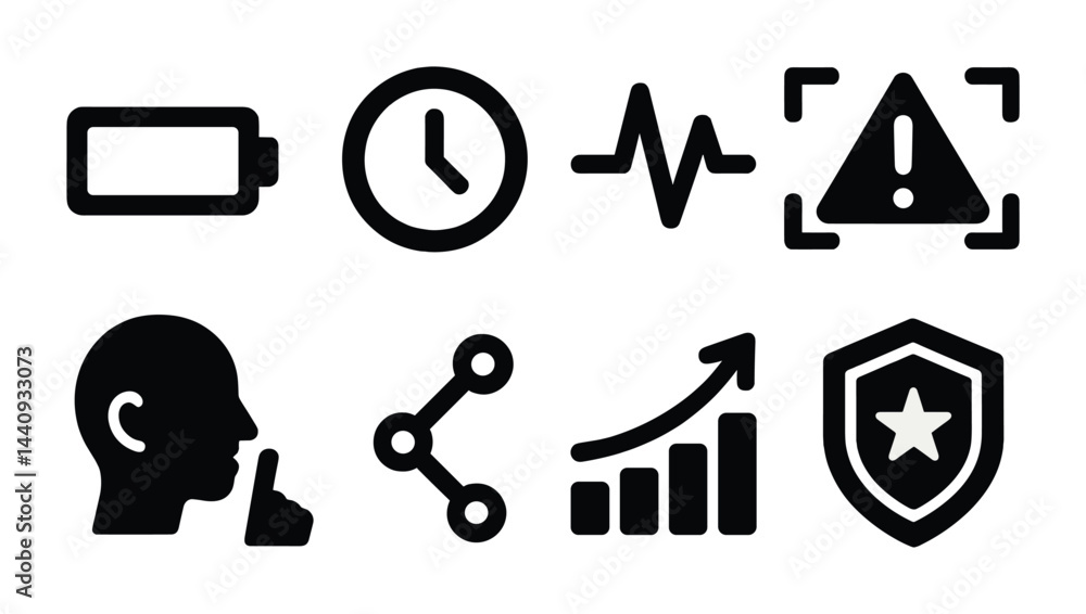 Aufkleber essential security and technology filled icons set - solid style for digital safety and monitoring: 