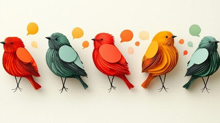 Colorful paper birds in conversation